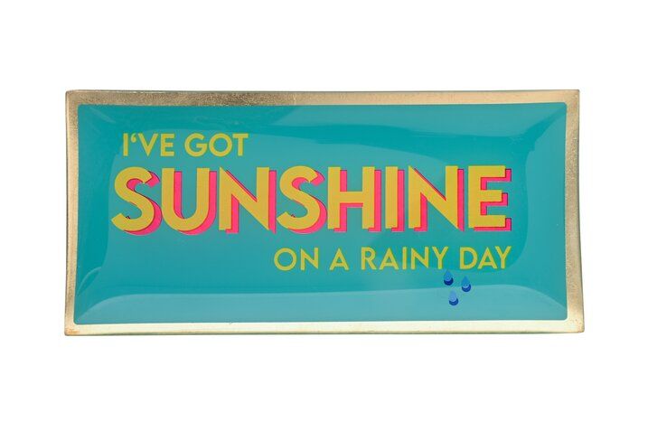 Love Plates, Glasteller L, Motiv: I´ve got sunshine on a rainy day, türkis