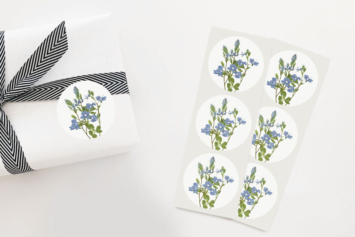 Aufkleber-Set mit 12 Blumen Aufklebern blaue Vergissmeinnicht