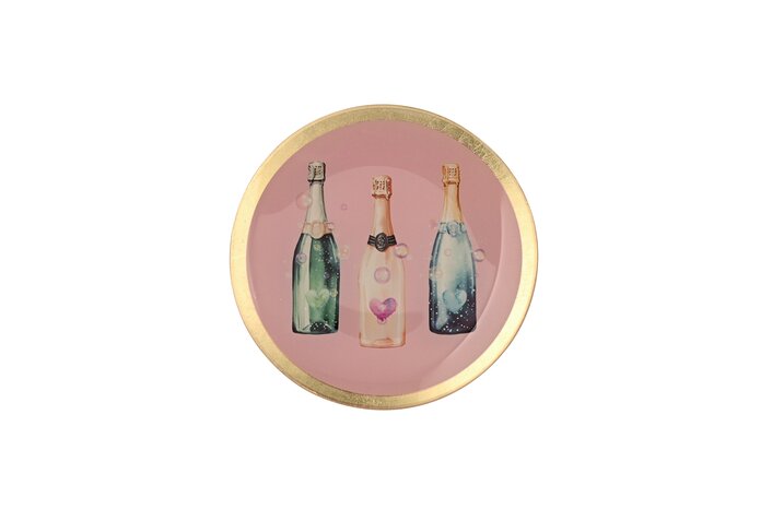 Love Plates, Glasteller M, Champagner Flaschen, rund, rosa 