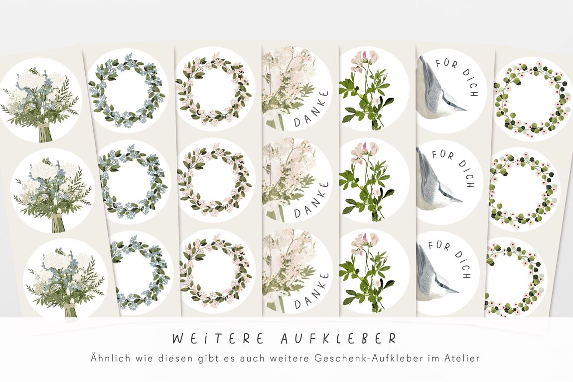 Aufkleber-Set 12 Geschenk Aufkleber rosa Wildblumen Klee