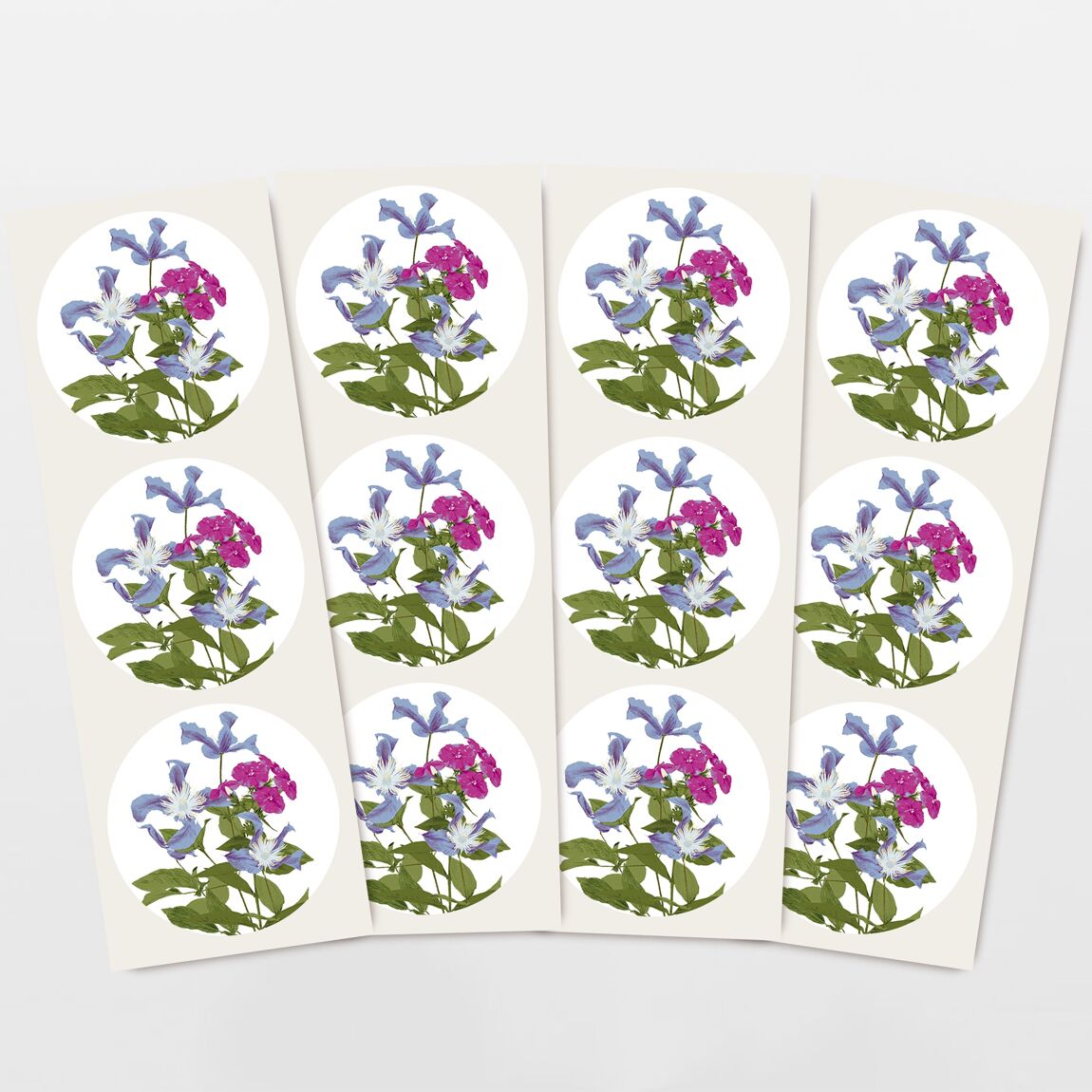 Aufkleber-Set mit 12 Blumen Aufklebern Clematis & Phlox