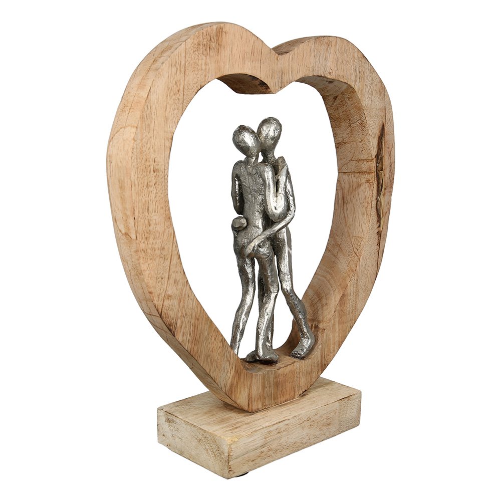 Skulptur „First Kiss“ aus naturbelassenem Mangoholz, handgefertigt 