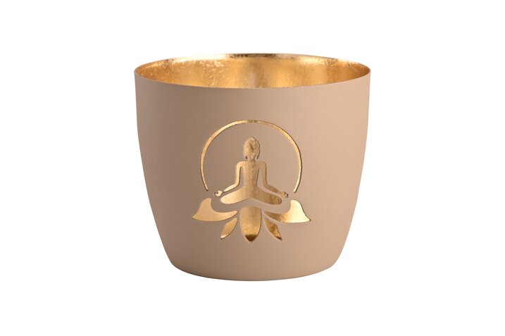 Madras, Windlicht, M, Lotus Yoga Silhouette, sandstone/gold