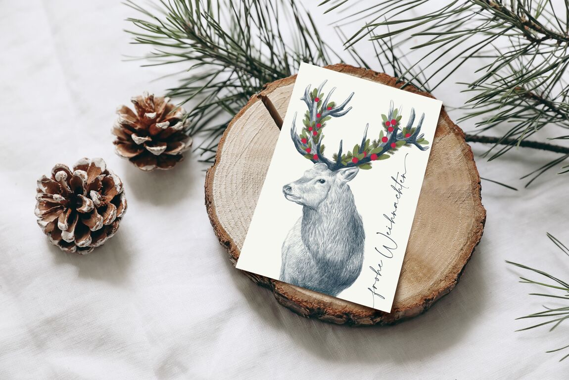 Postkarte Frohe Weihnachten Hirsch