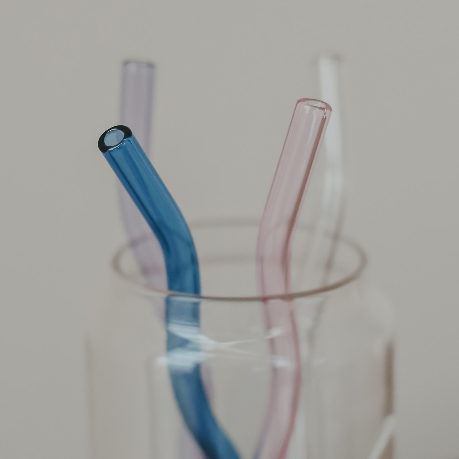 Strohhalme wellig aus Glas 20cm Rosa im 4er Set