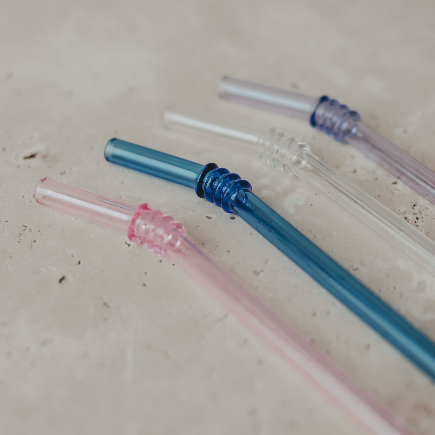 Strohhalme geknickt aus Glas 20cm Rosa im 4er Set