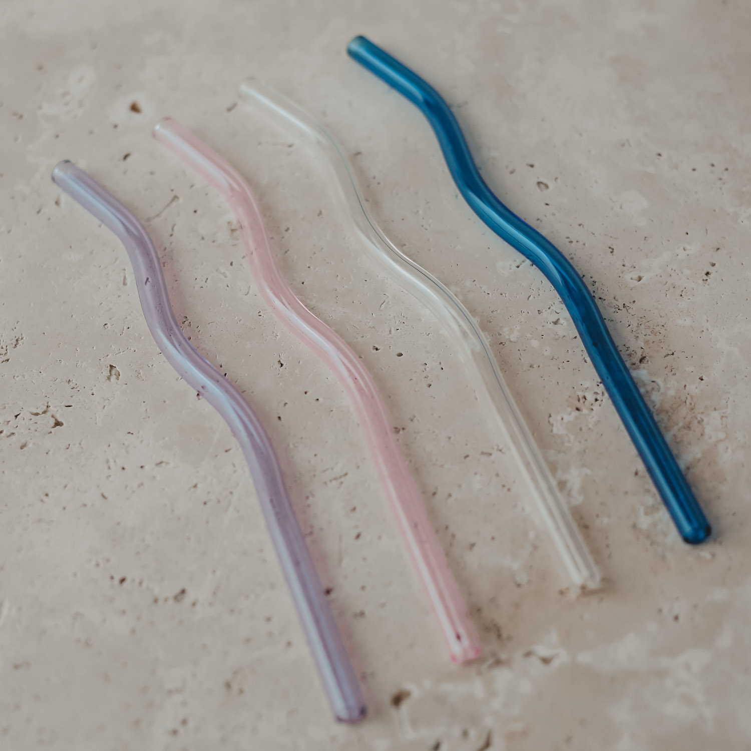 Strohhalme wellig aus Glas 20cm Rosa im 4er Set