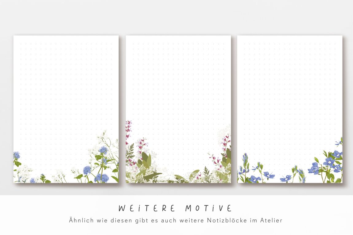 Notizblock 50 Blatt DIN A6 Dot Grid, Strandflieder Blumen Illustration