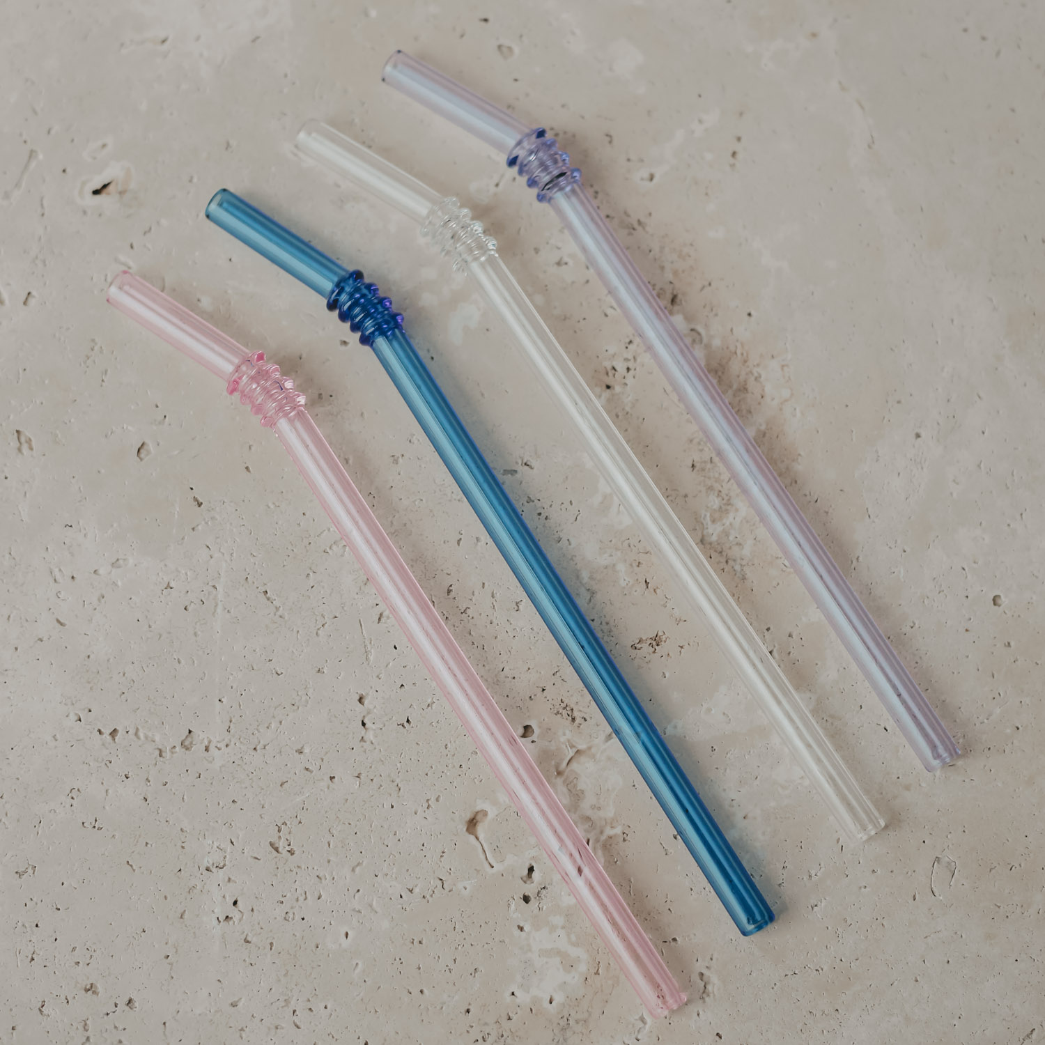 Strohhalme geknickt aus Glas 20cm Rosa im 4er Set