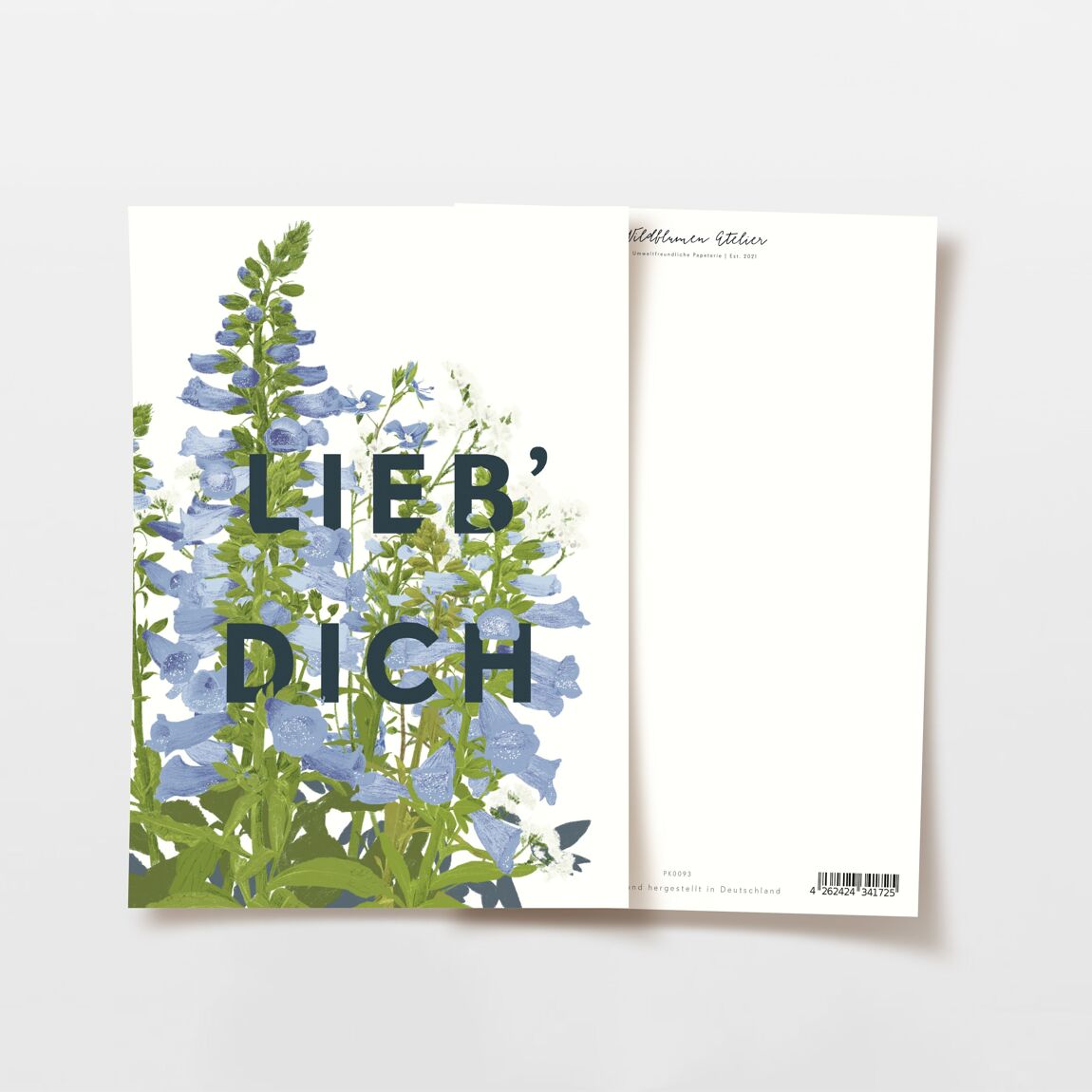 Postkarte 'lieb dich' blaue Wildblumen