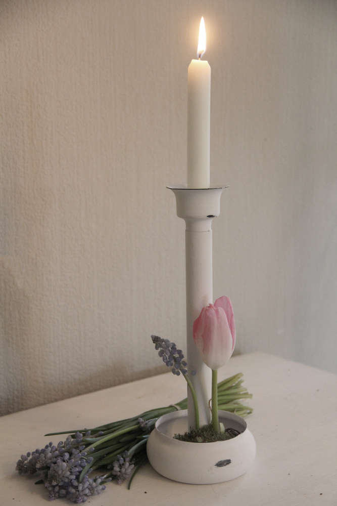 Kerzenhalter weiß mit Schale klein 11cm  