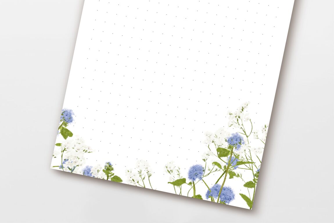 Notizblock 50 Blatt DIN A6 Dot Grid, Strandflieder Blumen Illustration