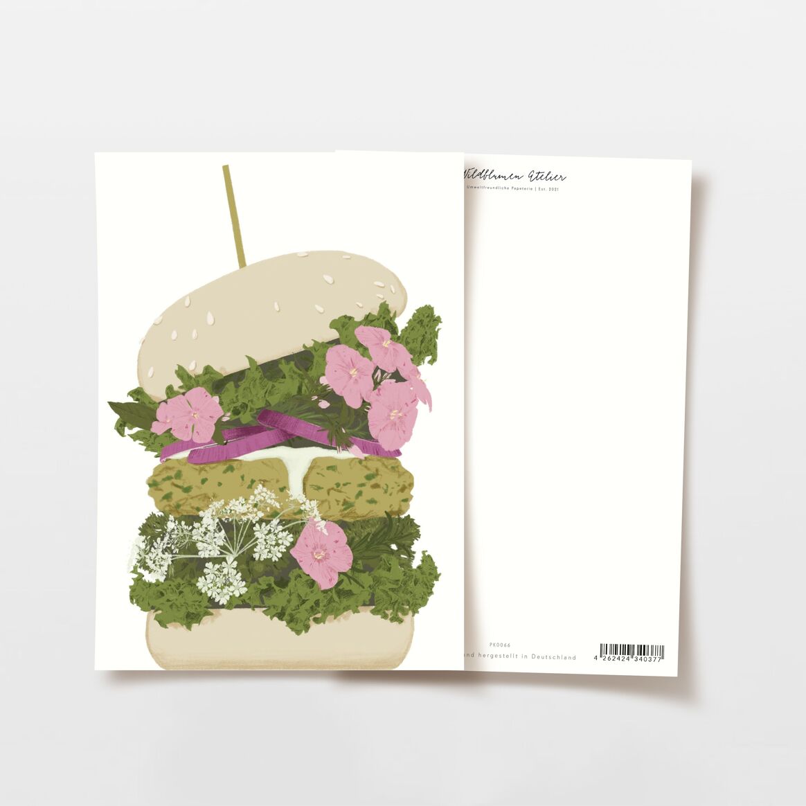 Postkarte Burger mit Blumen